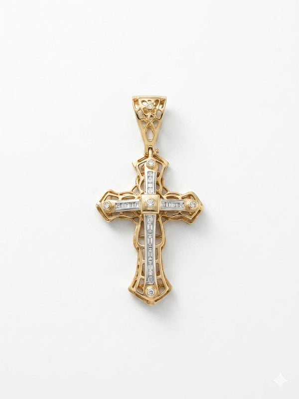 Cross Medallion 10K with Diamond inlay.