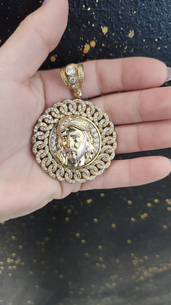 Christ Medallion 10K with cubic zirconia stones