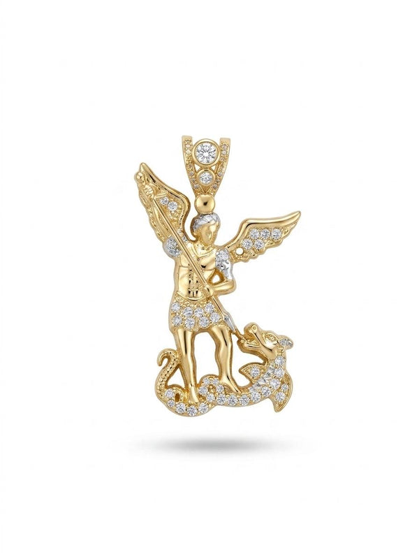 Archangel Warrior Pendant with Cubic Zirconia 10K Gold