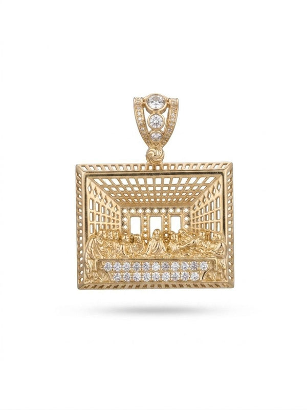 Rectangular Last Supper Pendant with Moissanite 14K GOLD