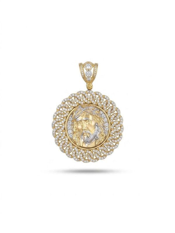 Jesus Head Circle Charm with Zirconia 10K GOLD