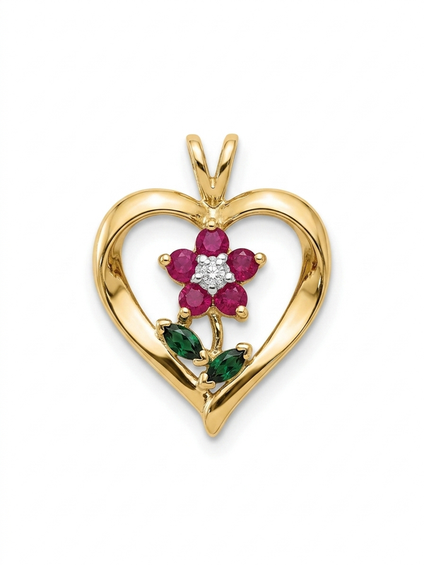 Heart Medallion for women 10K with Diamond and Ruby