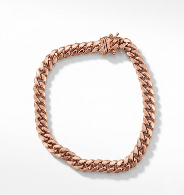 CUBAN SEMI SOLID BRACELET PINK GOLD 10K 6.5MM 8.5"L