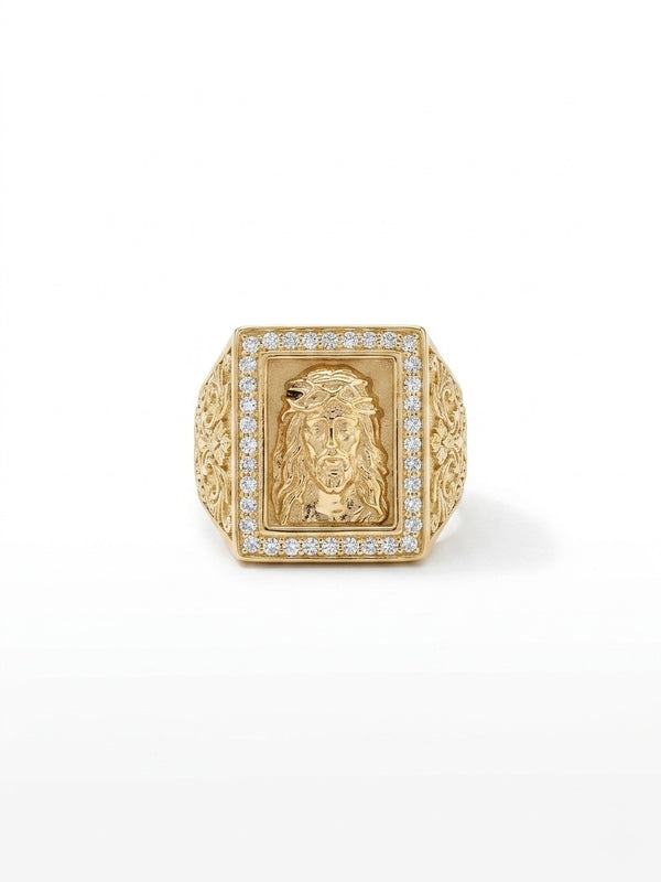 JESUS FACE RING | size 10 | 10k with zirconia