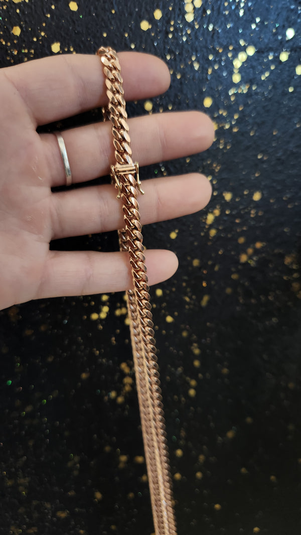 Cuban chain 14k solid Rose Gold 6mm 26" Length