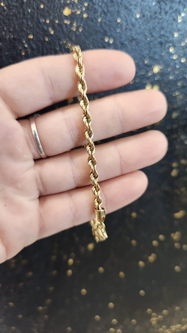 Rope Bracelet 14K solid 3.8MM 7.5"L